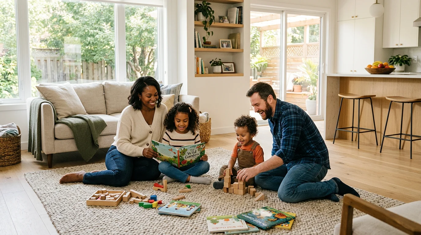 North American family with young children—warm, everyday home scene